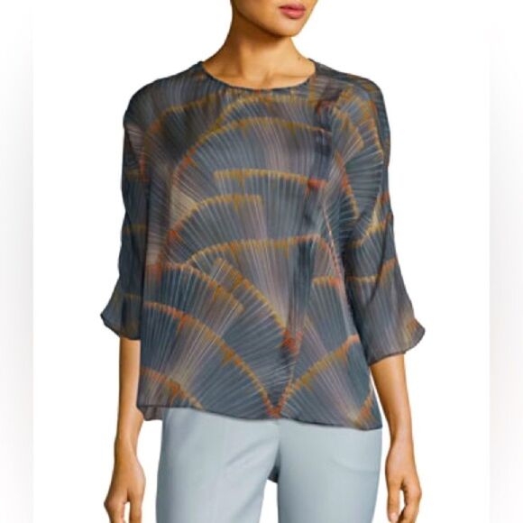 NWT Armani Collezioni Feather Print Georgette Tunic 12 Authentic $425 - Picture 1 of 16